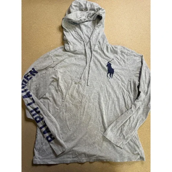 Ralph Lauren Mens Grey Long Sleeve Hoodie Polo Player Flag 1967 Logo Size L - Picture 2 of 8
